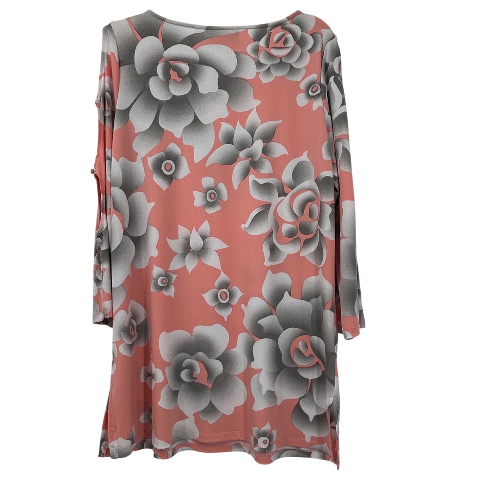 Bob Mackie Wearable Art Coral Floral Cold Shoulder Dress Small Long Sleeve - Picture 5 of 8